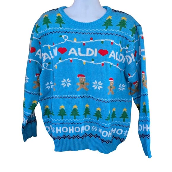 Aldi Gear Christmas Sweater XL Light Blue Festive Holiday Fun boho cottagecore - Picture 1 of 6